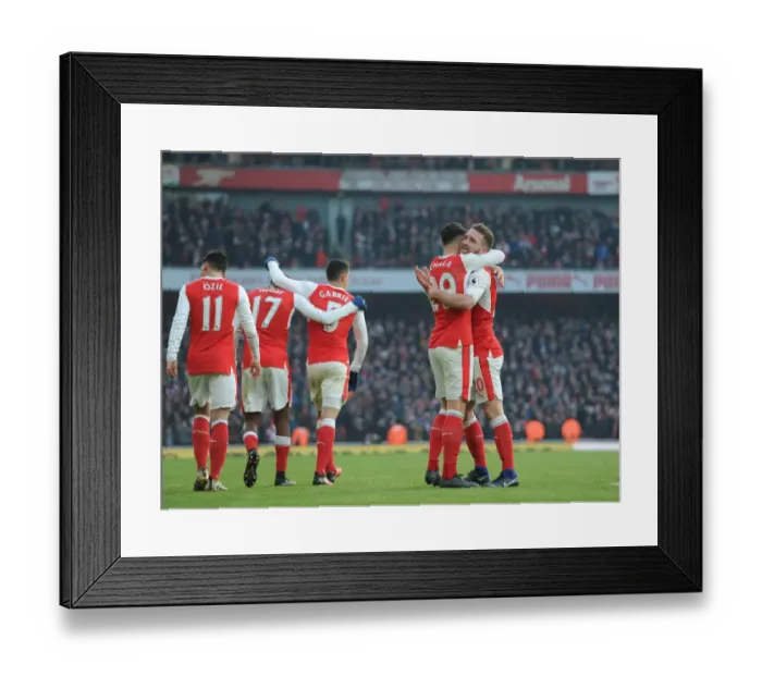 Framed Print : Mustafi and Xhaka Celebrate First Goal: Arsenal vs Burnley, Premier League 2016-17