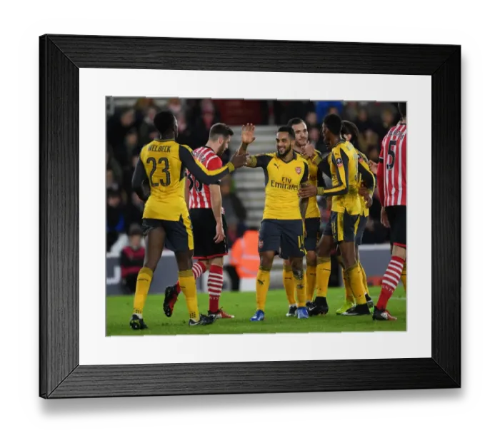 Framed Print : Arsenal's Walcott and Welbeck Celebrate Third Goal vs Southampton in FA Cup 2016-17