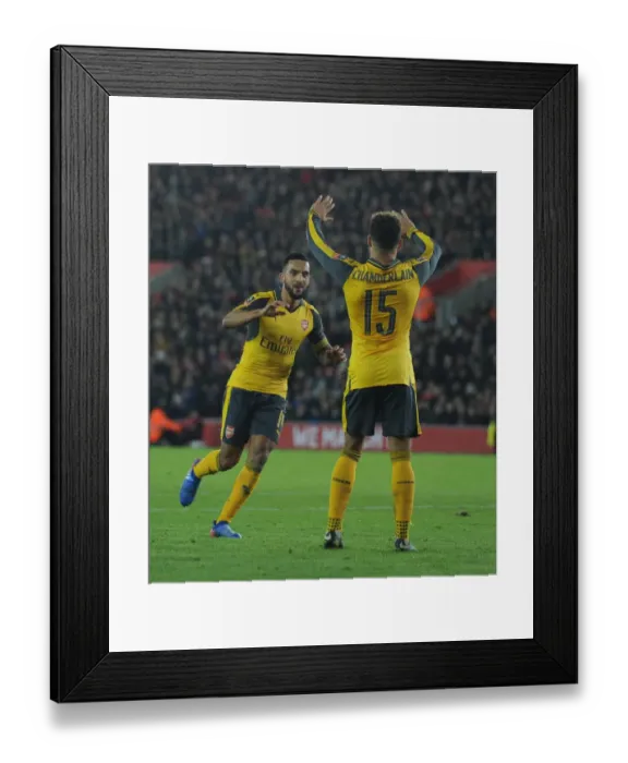 Framed Print : Arsenal's FA Cup Victory: Theo Walcott and Alex Oxlade-Chamberlain Celebrate Goals Against Southampton