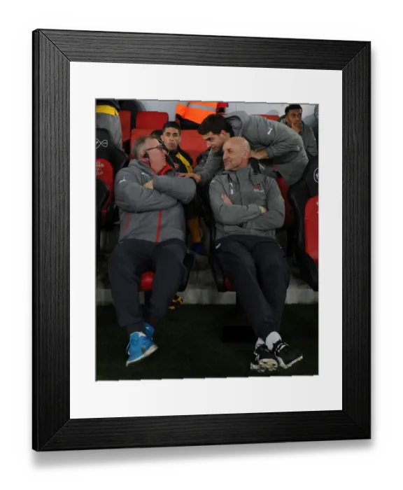 Framed Print : Arsenal Assistants Confer During Southampton vs Arsenal FA Cup Clash Framed Print : Arsenal Assistants Confer During Southampton vs Arsenal FA Cup Clash