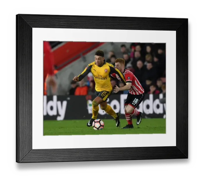 Framed Print : Clash at St. Mary's: Oxlade-Chamberlain vs. Reed in FA Cup Showdown (Southampton v Arsenal, 2017)