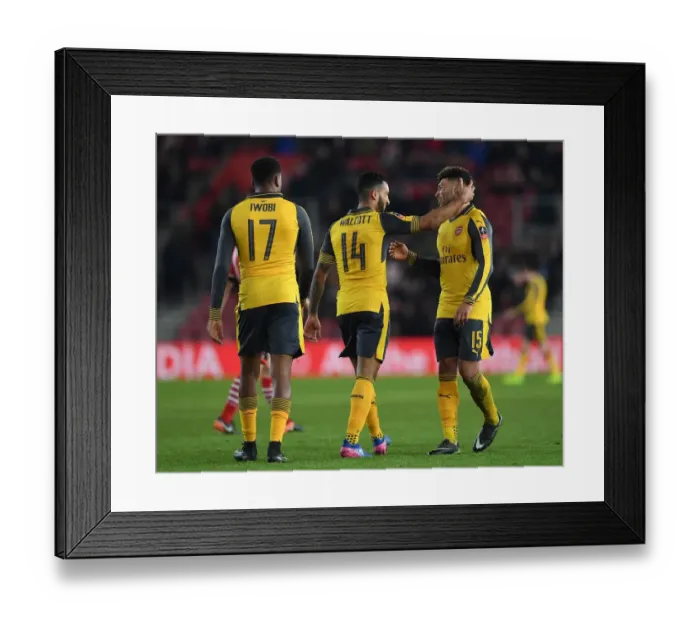 Framed Print : Double Trouble: Walcott and Oxlade-Chamberlain Score Twice in Arsenal's FA Cup Victory over Southampton Framed Print : Double Trouble: Walcott and Oxlade-Chamberlain Score Twice in Arsenal's FA Cup Victory over Southampton
