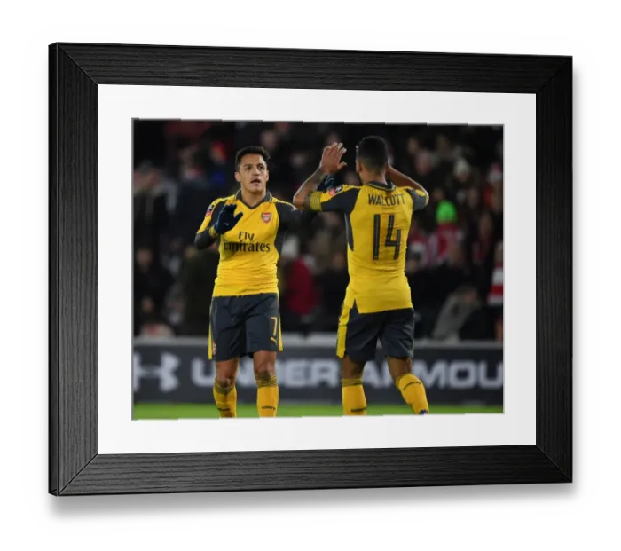 Framed Print : Arsenal's FA Cup Victory: Theo Walcott and Alexis Sanchez Celebrate Fifth Goal vs Southampton Framed Print : Arsenal's FA Cup Victory: Theo Walcott and Alexis Sanchez Celebrate Fifth Goal vs Southampton