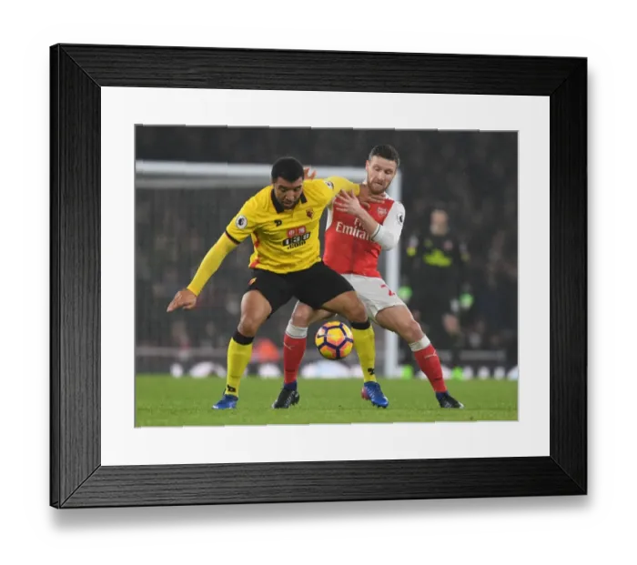 Framed Print : Arsenal vs. Watford: Clash between Mustafi and Deeney in the Premier League