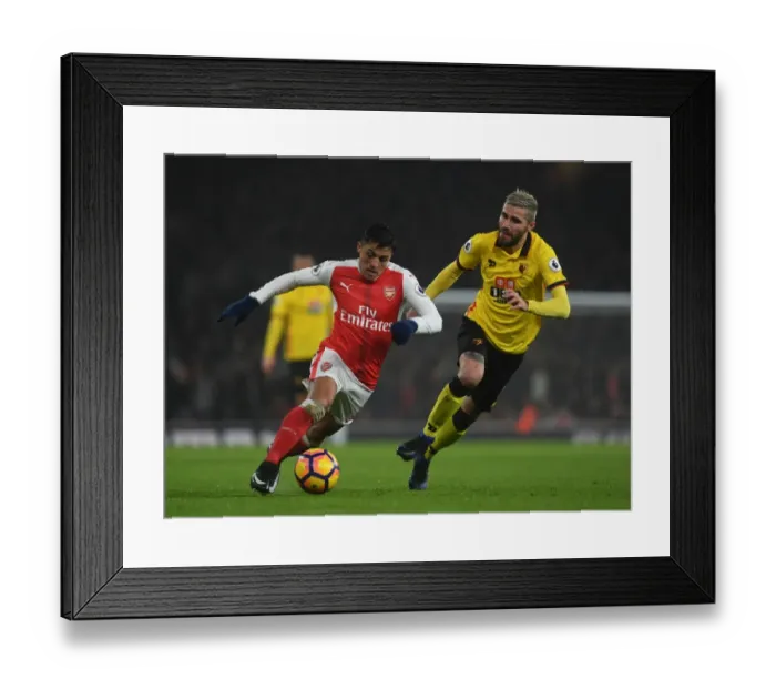 Framed Print : Fierce Rivalry: Sanchez vs. Behrami Clash in Arsenal vs. Watford Showdown
