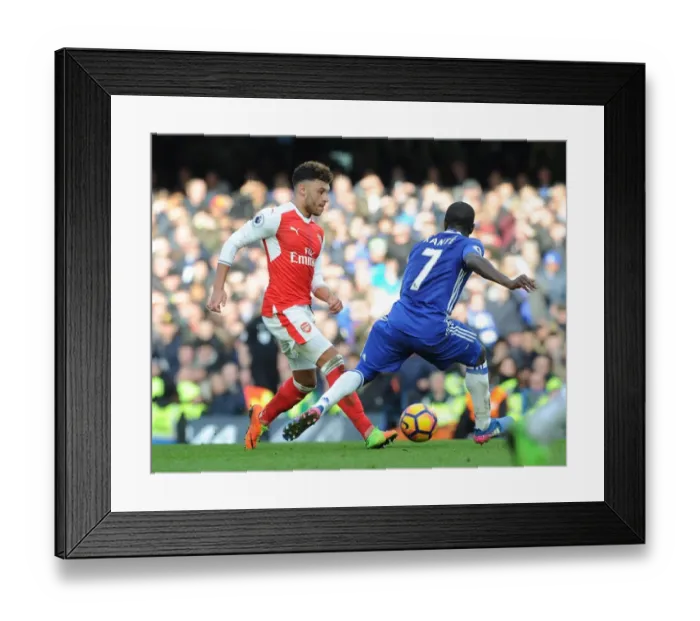 Framed Print : Clash of Midfield Titans: Oxlade-Chamberlain vs. Kante (Chelsea v Arsenal, 2016-17)