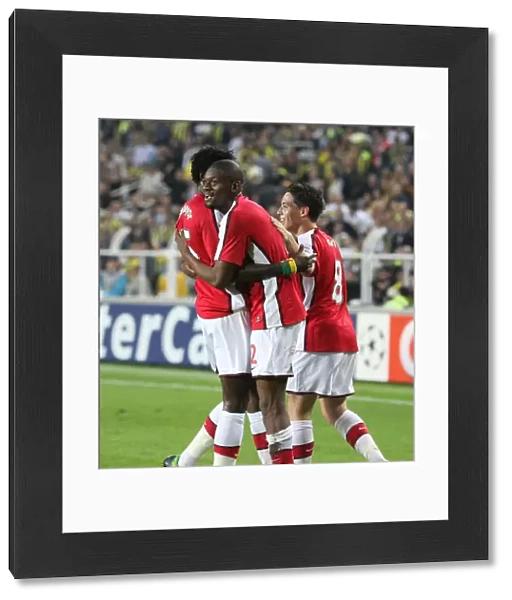 Triumphant Threesome: Diaby, Adebayor, Nasri Celebrate Arsenal's 3rd Goal in 2:5 Victory over Fenerbahce (UEFA Champions League, Group G)
