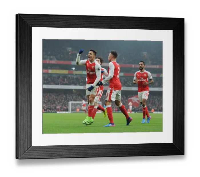 Framed Print : Arsenal's Alexis Sanchez Scores, Celebrates with Kieran Gibbs vs Hull City (2016-17)