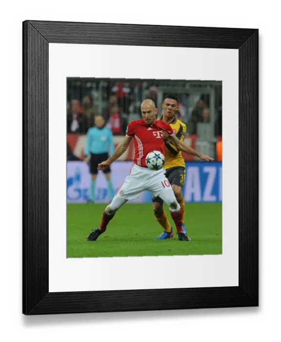 Framed Print : Arsenal vs. Bayern Munich: Kieran Gibbs vs. Arjen Robben in the 2016-17 UEFA Champions League Round of 16 First Leg