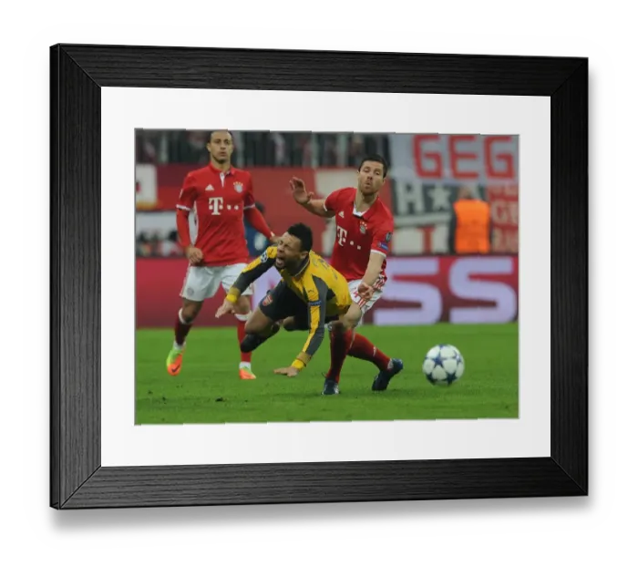Framed Print : Intense Clash: Coquelin Fouls Alonso - Bayern Munich vs Arsenal UCL Showdown (2016-17)
