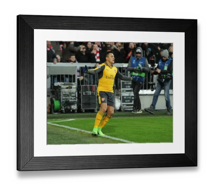 Framed Print : Alexis Sanchez Scores for Arsenal Against Bayern Munich in 2017 Champions League First Leg