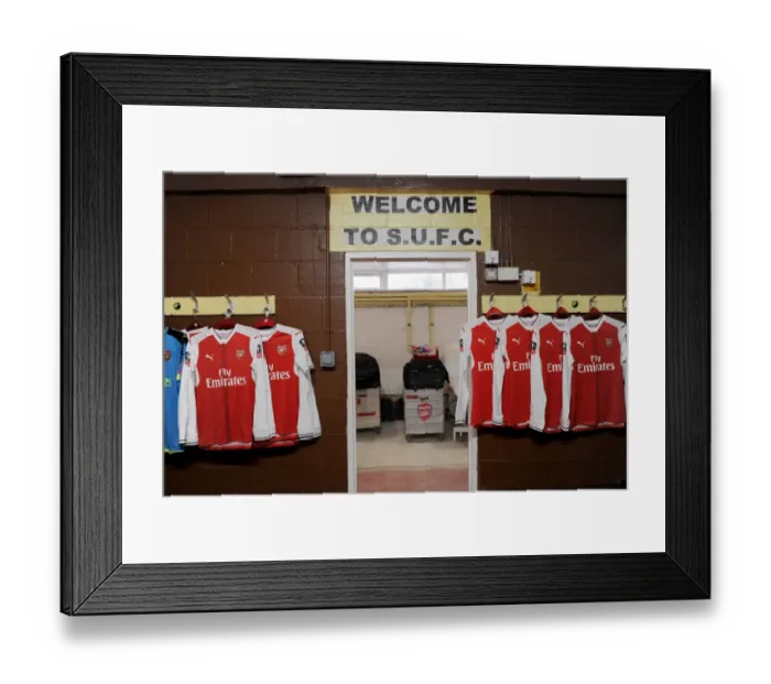 Framed Print : Arsenal's FA Cup Preparation: Arsenal Shirts in Sutton United Away Dressing Room