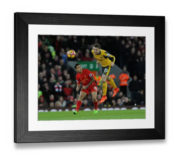 Framed Print : Mustafi vs Coutinho: Heading Clash in the Premier League Battle between Liverpool and Arsenal (2016-17) Framed Print : Mustafi vs Coutinho: Heading Clash in the Premier League Battle between Liverpool and Arsenal (2016-17)