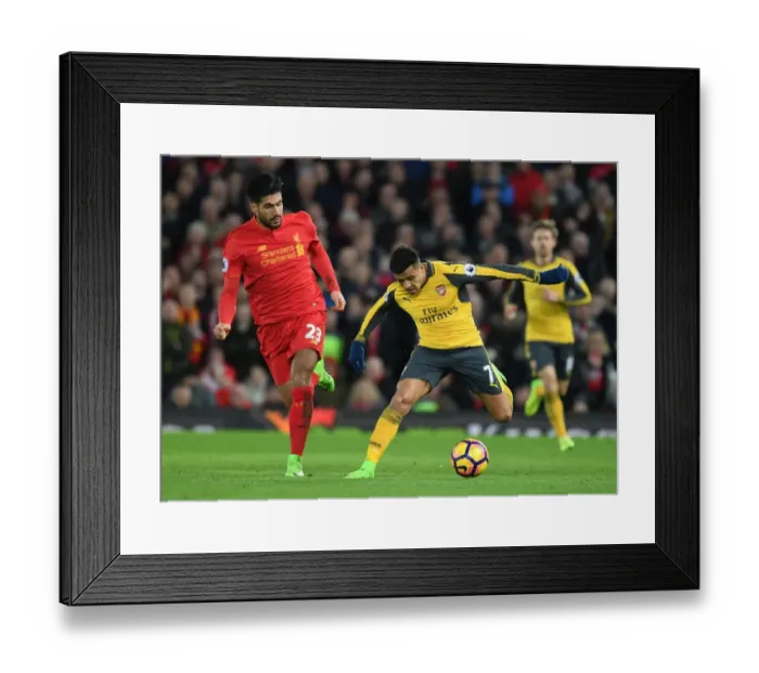 Framed Print : Alexis Sanchez Breaks Past Emre Can: Intense Moment from Liverpool vs. Arsenal Premier League Clash (2016-17)