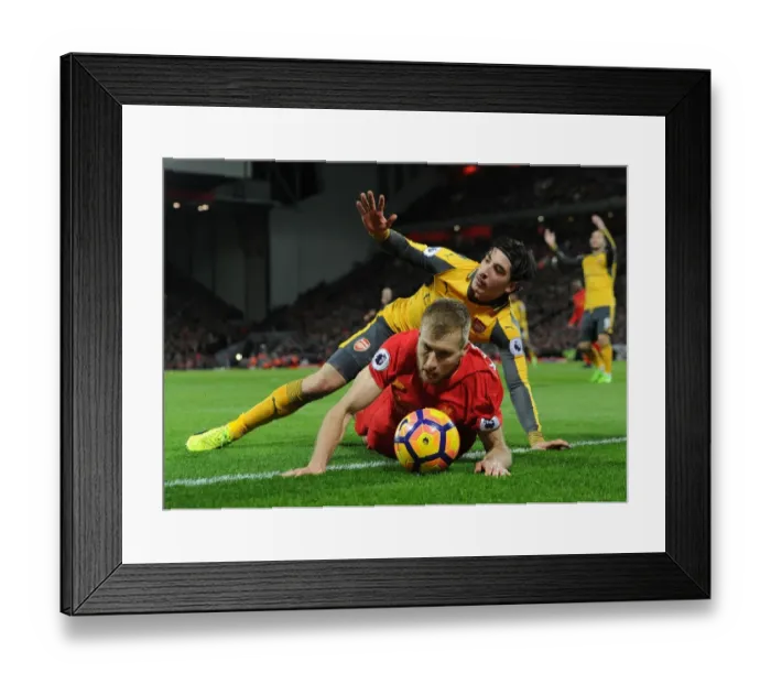 Framed Print : Clash at Anfield: Hector Bellerin vs Ragnar Klavan - Premier League Battle, 2016-17