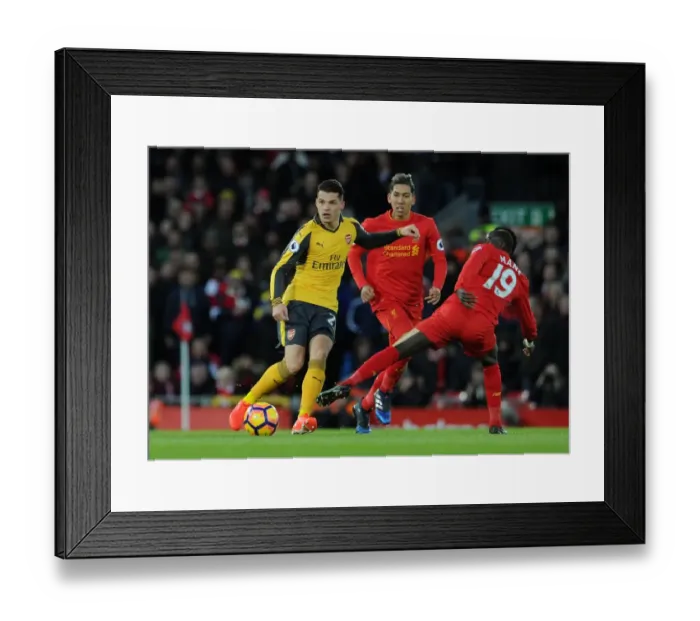 Framed Print : Xhaka Under Pressure: Liverpool vs. Arsenal, Premier League 2016-17