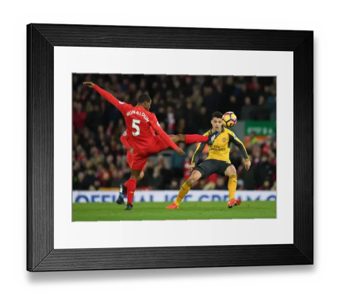 Framed Print : Xhaka vs. Wijnaldum: A Premier League Battle at Anfield, 2016-17