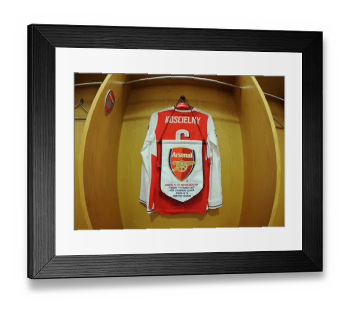 Framed Print : Arsenal's Koscielny Prepares for Bayern Showdown: A Peek into the Changing Room