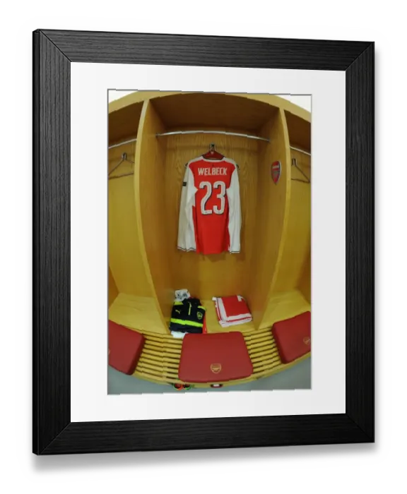 Framed Print : Danny Welbeck's Emirates Moment: Arsenal FC's Changing Room Before Arsenal vs. FC Bayern Munich (UEFA Champions League 2016-17)