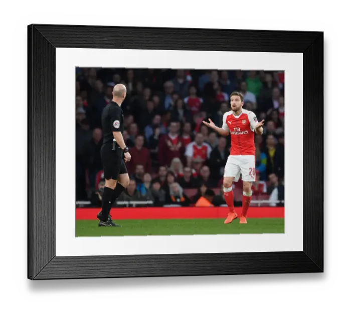 Framed Print : Mustafi's Dispute with Referee Taylor: Arsenal vs. Lincoln City FA Cup Quarter-Final Framed Print : Mustafi's Dispute with Referee Taylor: Arsenal vs. Lincoln City FA Cup Quarter-Final
