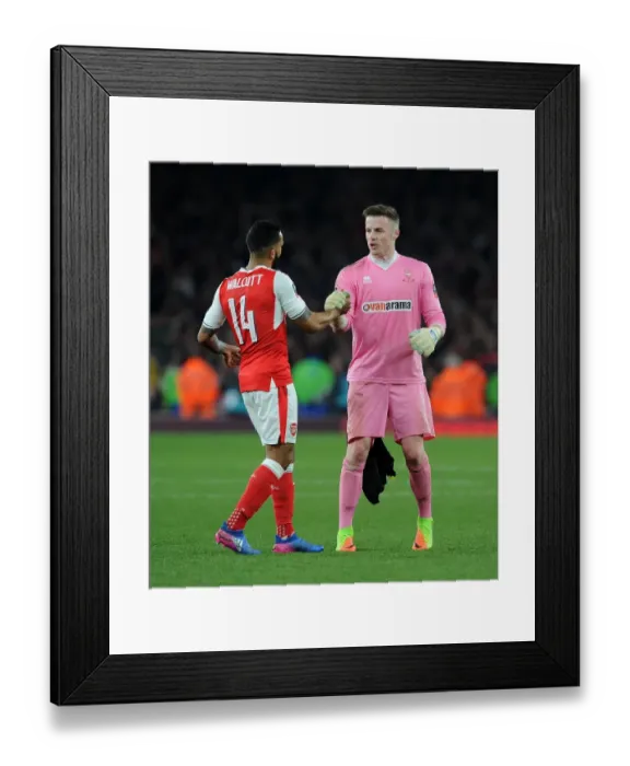 Framed Print : Arsenal's Theo Walcott Shakes Hands with Paul Farman of Lincoln City - Emirates FA Cup Quarter-Final
