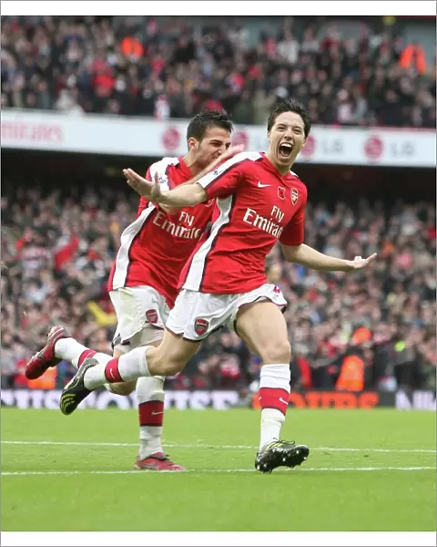 Nasri and Fabregas: Arsenal's Unstoppable Duo Celebrate Goal Against Manchester United (2008)