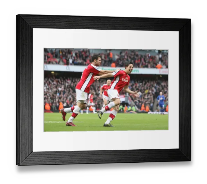 Framed Print : Unstoppable Arsenal: Nasri and Fabregas's Goal Celebration vs. Manchester United (2008)