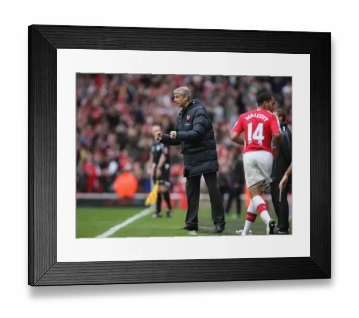 Framed Print : Arsenal manager Arsene Wenger celebrates the 2nd goal Arsenal 2