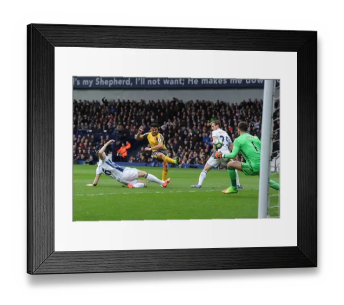Framed Print : Alexis Sanchez's Stunning Goal: Arsenal's Triumph Over West Bromwich Albion (16-17), Sanchez Scores Past Ben Foster