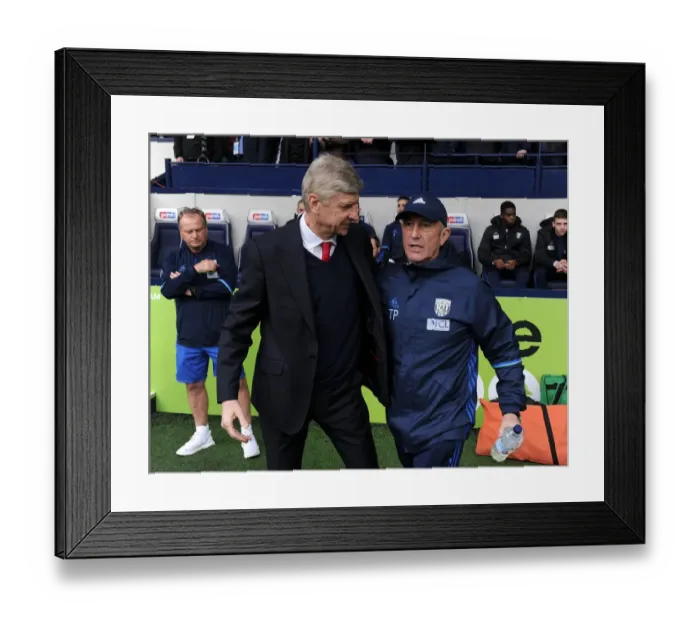 Framed Print : Arsene Wenger and Tony Pulis: A Pre-Match Encounter at The Hawthorns (West Bromwich Albion vs Arsenal, Premier League 2016-17)