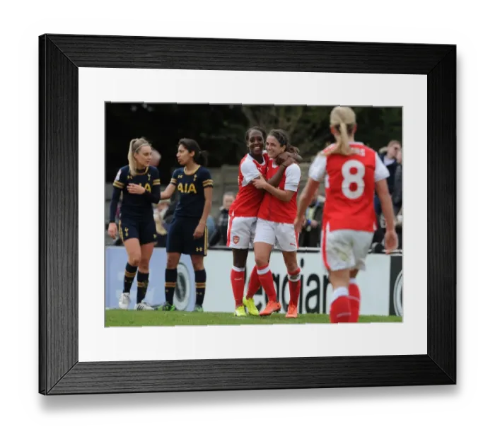 Framed Print : Arsenal Ladies Celebrate Goal: Carter and Van de Donk's Strike against Tottenham Hotspur Ladies in FA Cup 2017