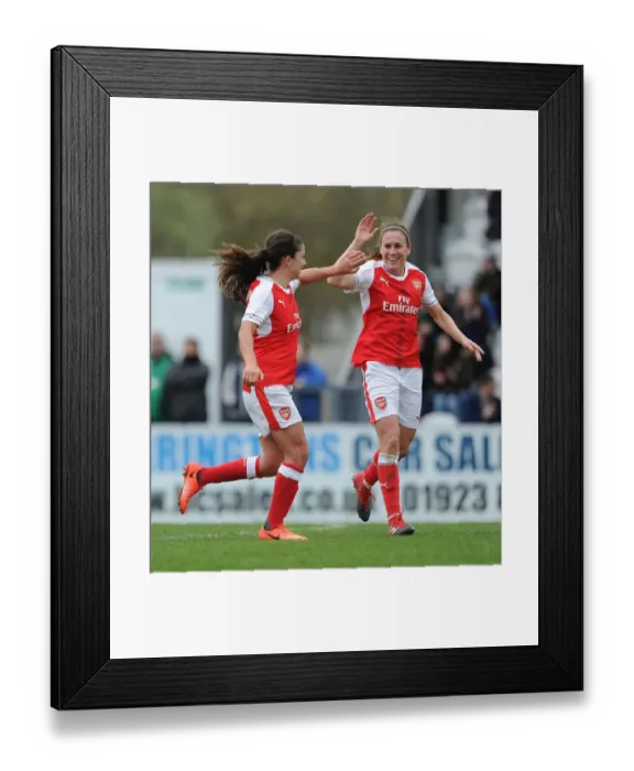 Framed Print : Arsenal Ladies vs. Tottenham Hotspur Ladies: Van de Donk and O'Reilly's Triumphant Goal Celebration in FA Cup Clash Framed Print : Arsenal Ladies vs. Tottenham Hotspur Ladies: Van de Donk and O'Reilly's Triumphant Goal Celebration in FA Cup Clash