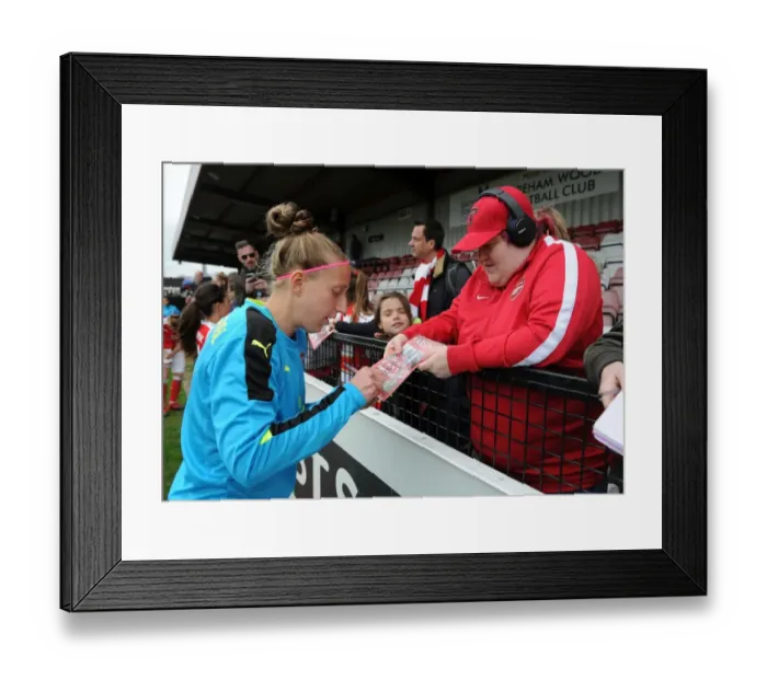 Framed Print : Arsenal's Sari van Veenendaal Signs Autographs After FA Cup Match Against Tottenham Ladies