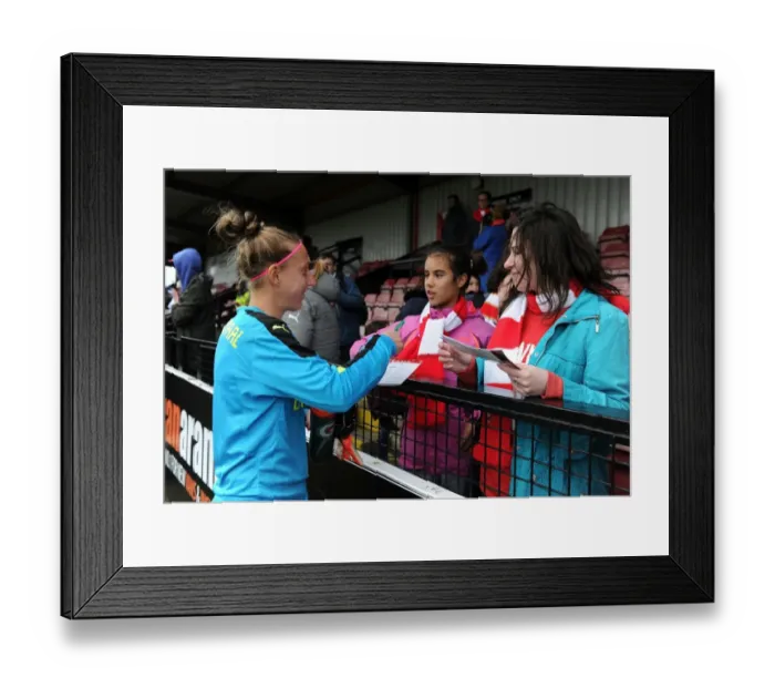 Framed Print : Arsenal's Sari van Veenendaal Greets Fans with Autographs After FA Cup Match