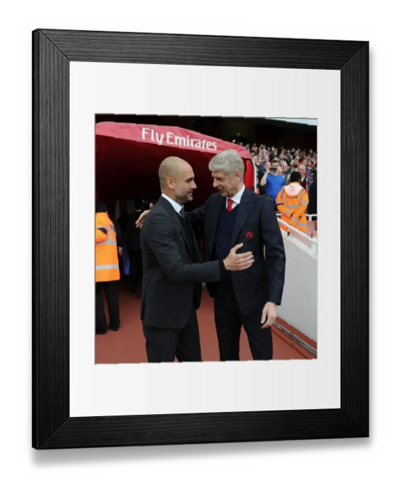 Framed Print : Arsene Wenger and Pep Guardiola: A Pre-Match Encounter at the Emirates - Arsenal vs Manchester City, Premier League (2016-17)