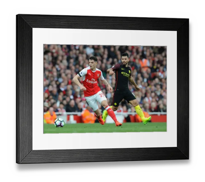 Framed Print : Xhaka vs. Aguero: Intense Battle Between Arsenal and Manchester City, Premier League 2016-17