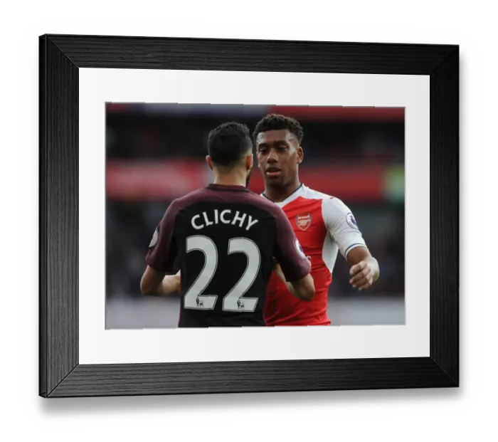 Framed Print : Arsenal's Alex Iwobi and Manchester City's Gael Clichy Share a Moment after Intense Rivalry Framed Print : Arsenal's Alex Iwobi and Manchester City's Gael Clichy Share a Moment after Intense Rivalry
