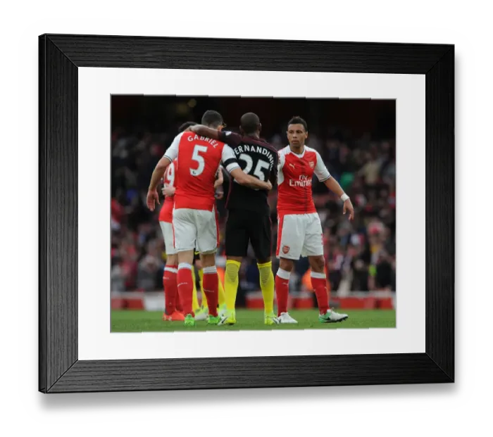 Framed Print : Arsenal's Coquelin and Gabriel Face Off Against Manchester City's Fernandinho
