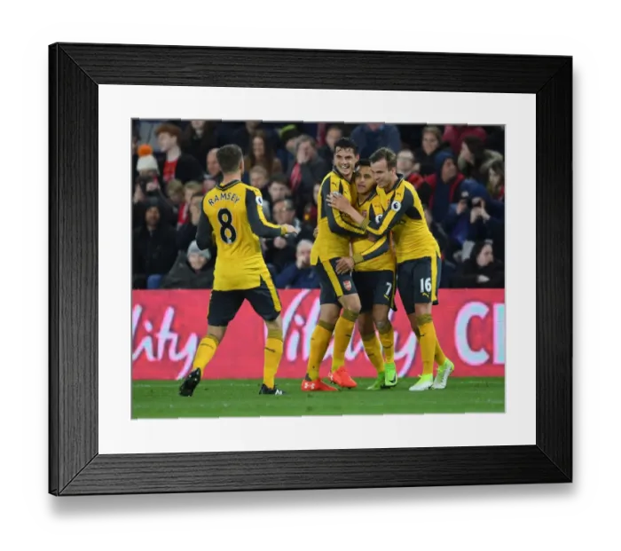 Framed Print : Arsenal Celebrate: Sanchez, Ramsey, Xhaka, Holding Score Against Middlesbrough (2016-17) Framed Print : Arsenal Celebrate: Sanchez, Ramsey, Xhaka, Holding Score Against Middlesbrough (2016-17)