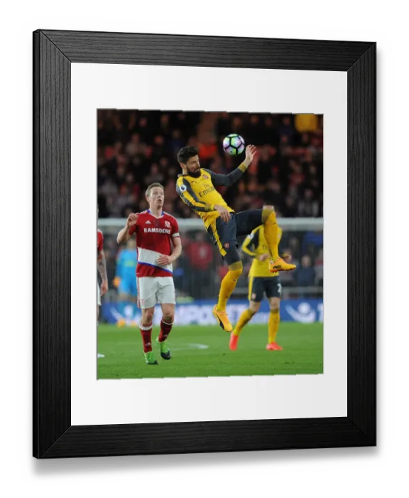 Framed Print : Giroud vs Leadbitter: Intense Heading Battle at Middlesbrough vs Arsenal, Premier League 2016-17 Framed Print : Giroud vs Leadbitter: Intense Heading Battle at Middlesbrough vs Arsenal, Premier League 2016-17