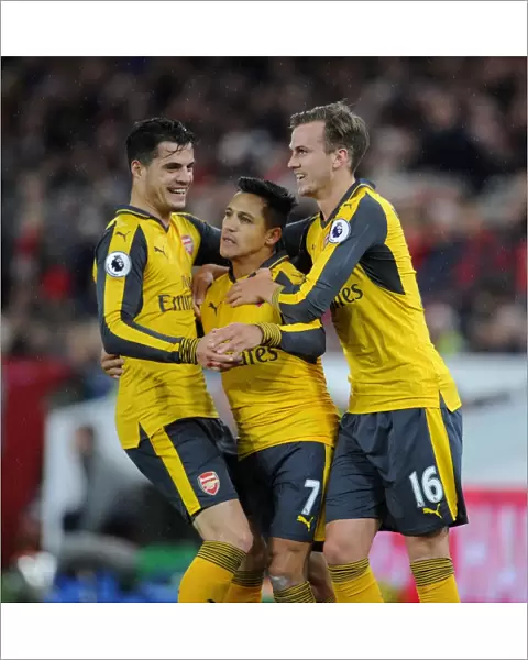 Celebrating a Goal: Alexis Sanchez, Rob Holding, and Granit Xhaka (Middlesbrough vs. Arsenal, 2016-17)