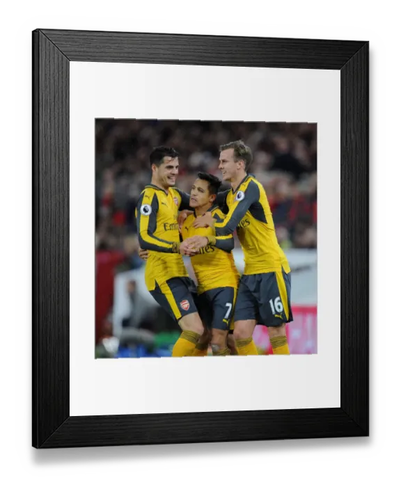 Framed Print : Celebrating a Goal: Alexis Sanchez, Rob Holding, and Granit Xhaka (Middlesbrough vs. Arsenal, 2016-17) Framed Print : Celebrating a Goal: Alexis Sanchez, Rob Holding, and Granit Xhaka (Middlesbrough vs. Arsenal, 2016-17)