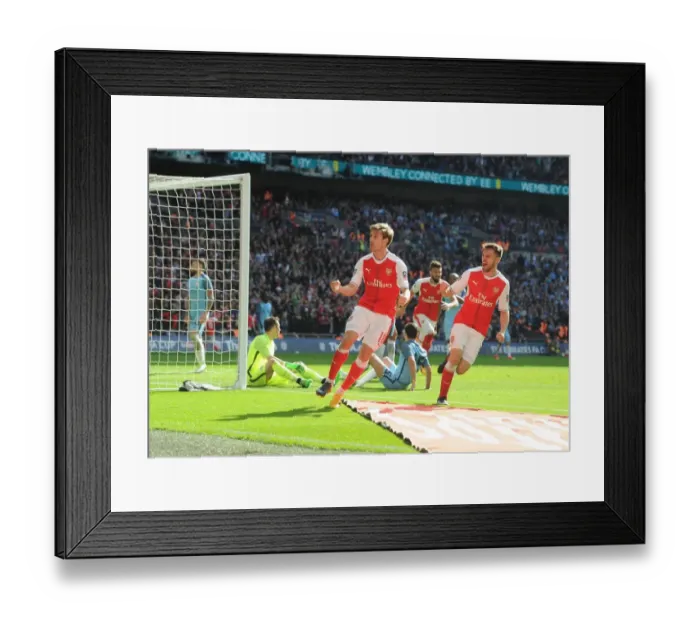 Framed Print : Arsenal's Monreal and Ramsey Celebrate Goal in FA Cup Semi-Final vs. Manchester City