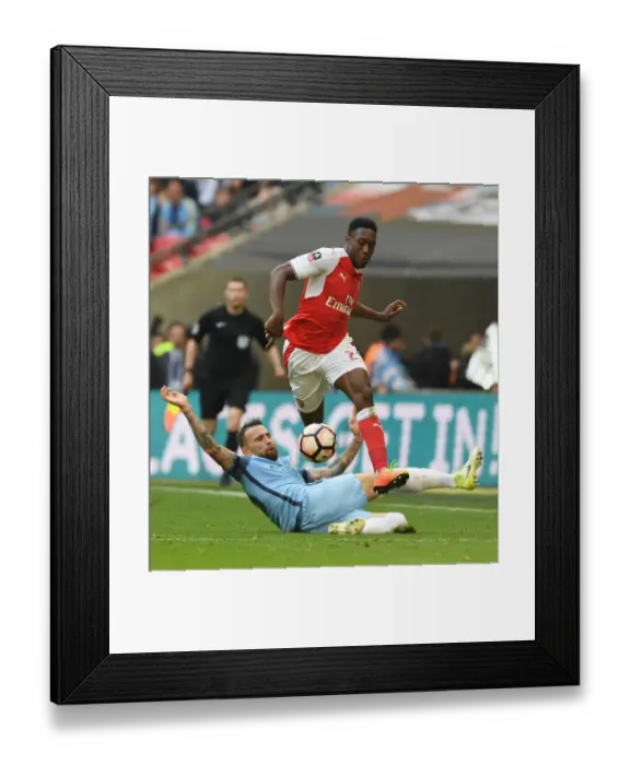 Framed Print : Danny Welbeck vs. Nicolas Otamendi: Clash at the FA Cup Semi-Finals