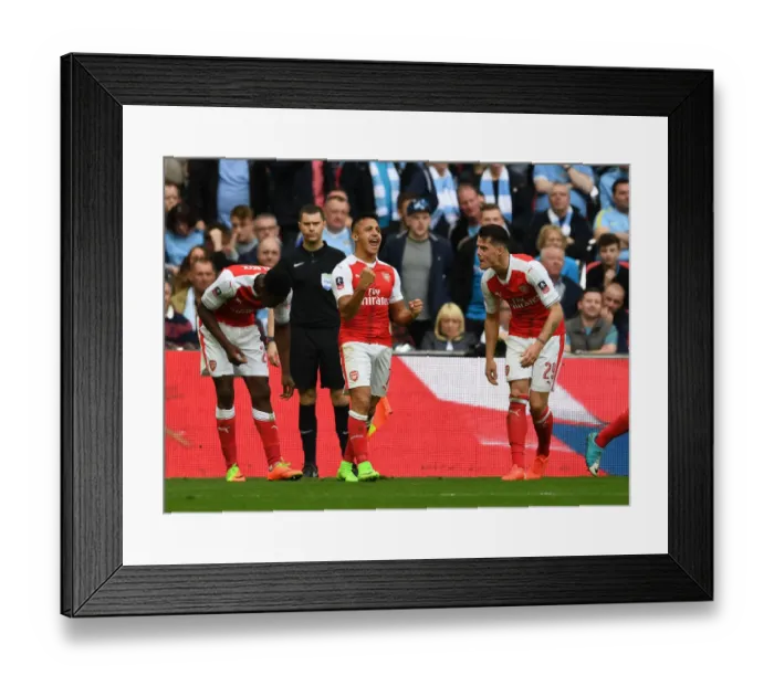 Framed Print : Arsenal's Alexis Sanchez and Granit Xhaka Celebrate Goals in FA Cup Semi-Final vs Manchester City Framed Print : Arsenal's Alexis Sanchez and Granit Xhaka Celebrate Goals in FA Cup Semi-Final vs Manchester City