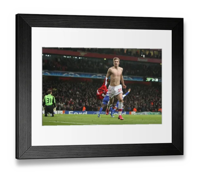 Framed Print : Nicklas Bendtner's Goal Celebration: Arsenal Leads 1-0 vs. Dynamo Kyiv, UEFA Champions League, 2008