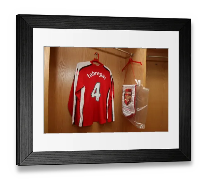 Framed Print : Arsenal captain Cesc Fabregas shirt in the dressing Framed Print : Arsenal captain Cesc Fabregas shirt in the dressing
