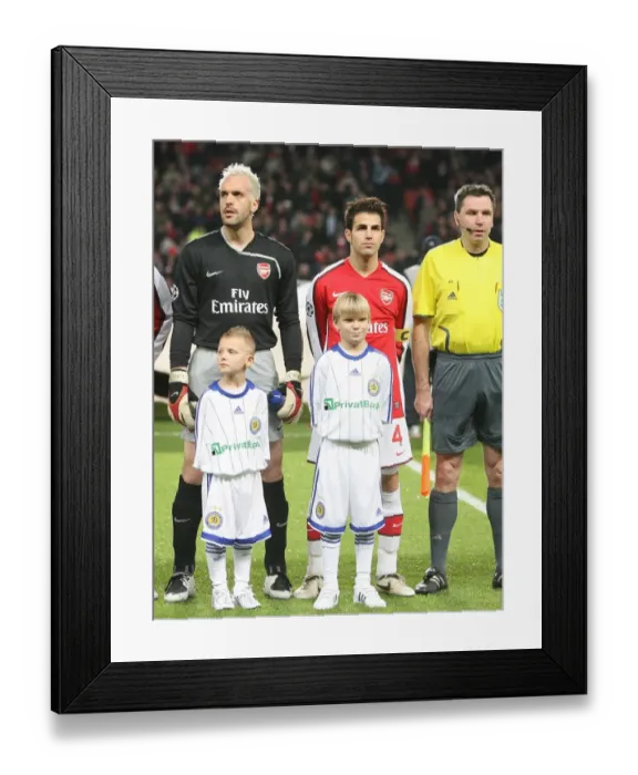Framed Print : Cesc Fabregas and Manuel Almunia (Arsenal) line up before the match