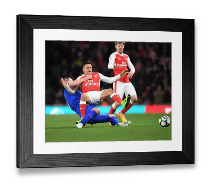 Framed Print : Clash of Titans: Sanchez vs. Huth - Arsenal vs. Leicester City, Premier League Framed Print : Clash of Titans: Sanchez vs. Huth - Arsenal vs. Leicester City, Premier League