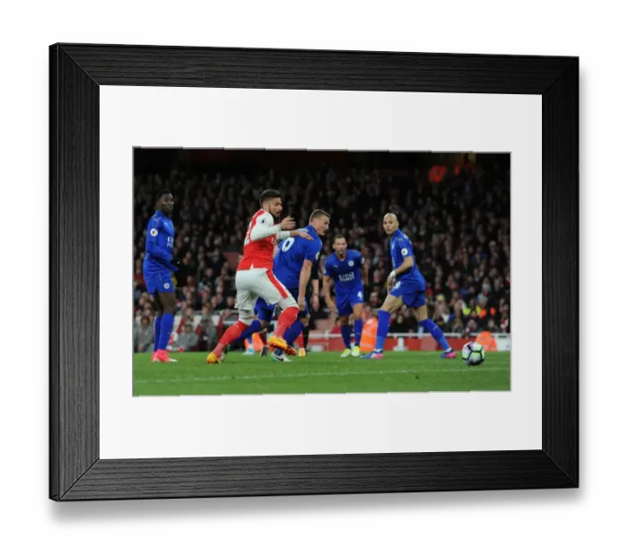 Framed Print : Giroud's Pressure Forces Own Goal: Arsenal vs. Leicester City (2016-17) Framed Print : Giroud's Pressure Forces Own Goal: Arsenal vs. Leicester City (2016-17)
